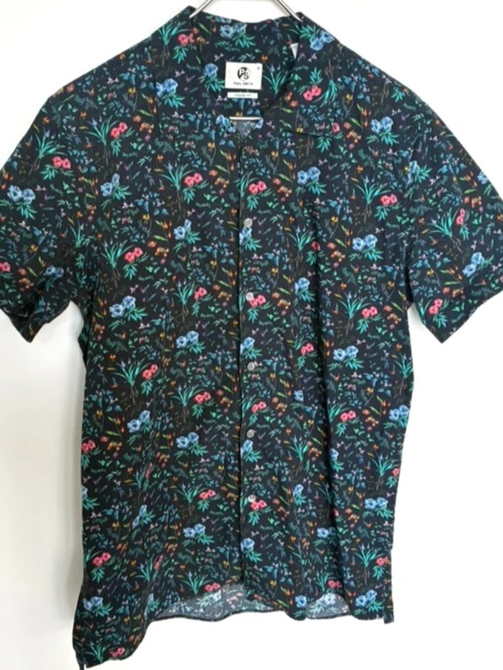 PS PAUL SMITH men's short sleeve hawaiian shirt black floral size M